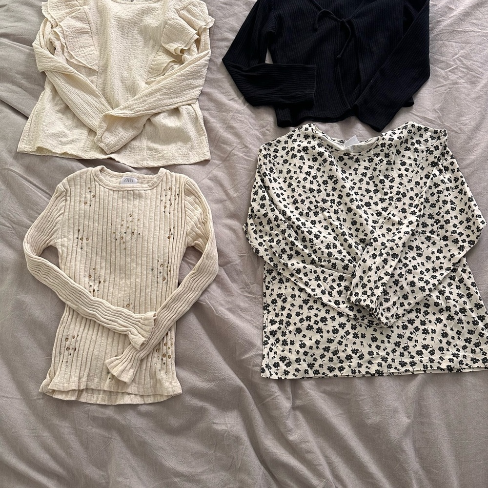 Zara girls Set of Four Stylish Tops in Cream and Black (NEW)